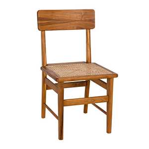 Chaise en teck de style scandinave avec assise en cannage, chaise de salle à manger minimaliste pour jardin, mobilier indonésien - Product Image 2