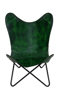 เก้าอี้หนังผีเสื้อสีเขียววินเทจโครงเหล็กแบบพับได้สไตล์เรียบง่ายสำหรับบ้านสำนักงานห้องนั่งเล่นพักผ่อนกลางแจ้ง - Product Image 5