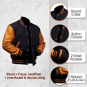 แจ็คเก็ตเบสบอลวิทยาลัยสำหรับผู้ชายรุ่นใหม่ปี 2026 แบบสั่งทำพิเศษ ตัวเสื้อทำจากผ้าขนสัตว์และหนัง ปักลายเชนิลล์ พร้อมจัดส่งแบบ DDP - Product Image 5