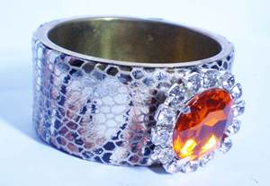 Luxury Gold Plated Copper Bangle <b>For</b> <b>Women</b> Unique Snakeskin Animal Print Inlay Design Large Orange <b>Crystal</b> Gemstone Brooch - Product Image 4