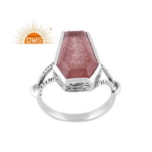Best Selling <b>Oxidized</b> Sterling Silver Natural Strawberry Quartz Gemstone Statement Ring Custom Jewelry Manufacturer - Product Image 1