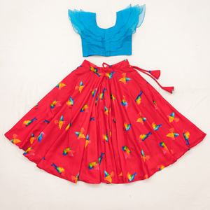 Lehenga Choli con Estampado de Aves de Shoryam Fashion Designer para Niñas |   Conjunto de Falda y Top con Volantes de Organza |   Pantalones Largos Personalizados de Secado Rápido para Niños - Product Image 2
