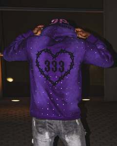 Conjunto Deportivo Personalizado de Fabricante, Sudadera con Pedrería, Estilo Urbano, Bordado Desgastado, Lavado Ácido, Conjunto de Sudadera con Capucha y Pantalones Deportivos para Hombre - Product Image 4