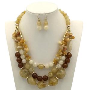 Nouveau collier vintage multicouche en résine perlée avec pendentif en pierre naturelle bleue et marron, parure de bijoux plaqué or pour femme pour les soirées - Product Image 2