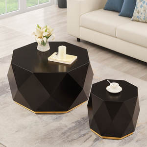 American Modern Eco-Friendly 38" Three-dimensional Embossed Pattern Design Coffee Table with Black Tabletop and Metal <b>Frame</b> - Product Image 4