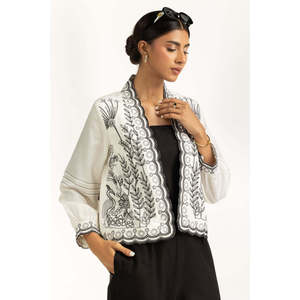 Gilet court brodé Dobby pour femme IPS-44816, style doudoune, pour le printemps, avec logo tissé et décoration en tricot - Product Image 4