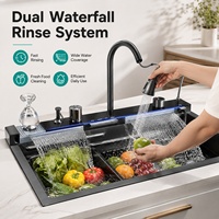 Robinet numérique intelligent à cascade en acier inoxydable 304, évier de cuisine moderne multifonctionnel à grand bac unique