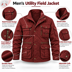 Premium <b>Men</b>’s Utility <b>Field</b> <b>Jacket</b> With Multiple Pockets Durable Fabric And Comfortable Fit <b>For</b> Outdoor And Daily Wear - Product Image 6