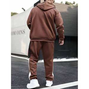 Chándal con capucha y cremallera completa para hombre, en bloques de color marrón, blanco y negro, con pantalones a juego, Trackstar OEM Private Label - Product Image 5