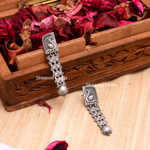 Nouvel Arrivage Boucles d'oreilles clous longues en laiton oxydé argenté, motif paon, pour femmes, avec perles et diamants, bijoux ethniques pour mariage et fête, cadeau - Product Image 3