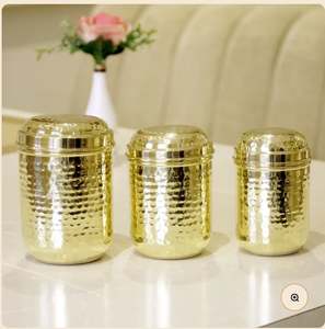 Brass Hammered <b>Canisters</b>/Dabba <b>Set</b> Diamond-Shaped Metal Globe and Counter-Top Convenient Brass Dibbas - Product Image 5