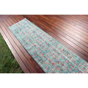 Alfombra Turca Vintage de 2.1x8.5 pies, Alfombra de Pasillo, Alfombra de Lana Azul - Product Image 3