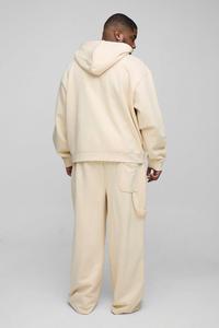 Survêtement ample zippé 220g grande taille pour homme, sweat à capuche et pantalon de survêtement en molleton épais à épaules tombantes, vêtements de sport streetwear imprimés pour le printemps - Product Image 2