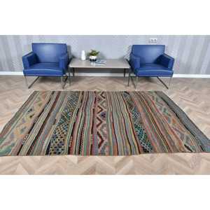 พรมตุรกีโบราณ ขนาด 5.3x8.3 ฟุต พรมคิลิม สีน้ำเงิน พรมลายตะวันตกเฉียงใต้ขนาดใหญ่ - Product Image 2