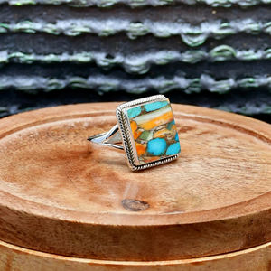 Bohemian Style Oyster Copper Turquoise <b>Ring</b> 12mm Square 925 Sterling <b>Silver</b> Minimalist Filigree Gemstone Turquoise <b>Boho</b> Jewelry - Product Image 6
