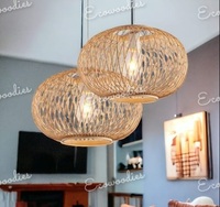 Lampe suspendue d'intérieur élégante et contemporaine en bambou, abat-jour en rotin fait main, lustre pour salon et salle à manger