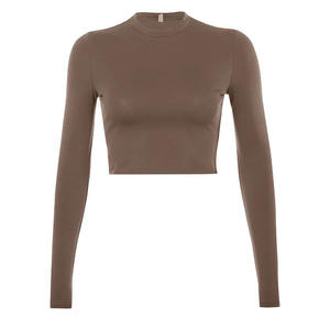 Haut court décontracté pour femme, coupe ajustée, en coton et polyester, séchage rapide, manches courtes, couleur unie, vente chaude - Product Image 5