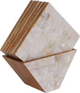 High Quality Mother Pearl Handcrafted Coaster Artistic Handmade Finish Bohemian Style <b>Square</b> Shape Eco-Friendly for Furniture - Product Image 1