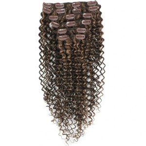 Ensemble de 7 extensions à clipser bouclées naturelles de couleur brune douce et rebondissante Remy Extension bouclée de cheveux bruns naturels de haute qualité - Product Image 2