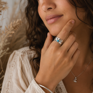 <b>Spinner</b> Moonstone Turquoise Pearl Meditation <b>Ring</b> Trio Gemstone Soft Iridescence 925 Sterling Silver Vibrant Turquoise Pop - Product Image 2