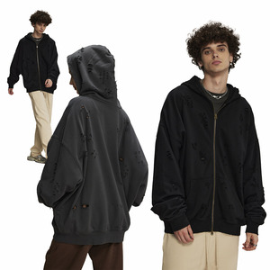 Felpa con cappuccio con cerniera oversize in cotone Vintage con <span class=keywords><strong>Logo</strong></span> personalizzato in cotone Vintage in tinta unita - Product Image 3