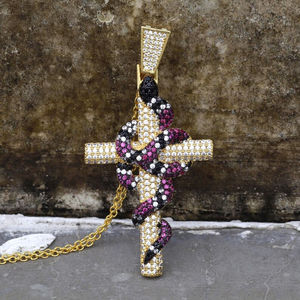 Colgante de cruz de serpiente con incrustaciones de moissanita, estilo hip hop, religioso, de lujo, de plata 925, llamativo, para hombre y mujer - Product Image 6