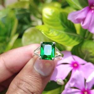 14k <b>Solid</b> Gold Radiant Cut VVS Moissanite & Green Diamond Engagement Ring Original IGI Certified for Weddings Men's & Women's - Product Image 2