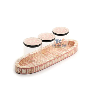 Ensemble supérieur de bocaux en verre avec plateau, plateau de perles en nacre de chocolat arabe artisanal avec acrylique fait à la main au vietnam - Product Image 6