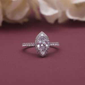 IGI Certified Lab Grown Marquise Cut Diamond Halo Engagement Ring <b>Solid</b> 925 Sterling <b>Silver</b> Marquise Diamond Ring - Product Image 1