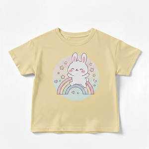 T-shirt à motif cœur pour filles, tissu jersey doux, manches courtes, haut tendance pour les tout-petits et les enfants d'âge scolaire - Product Image 1