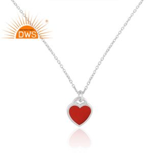 Best selling sterling <b>silver</b> Red Enamel <b>heart</b> design pendant <b>necklace</b> custom jewelry manufacturer - Product Image 3