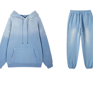 Conjunto Deportivo de Sudadera con Capucha y Pantalones Jogger para Hombre, Estilo Vintage, Lavado Ácido Azul Claro, Felpa Suave, Estilo Urbano, para Invierno - Product Image 5