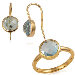 Elegant gold plated with 925 <b>sterling</b> <b>silver</b> aqua chalcedony gemstone pendant <b>earring</b> <b>set</b> wedding gift jewelry - Product Image 3