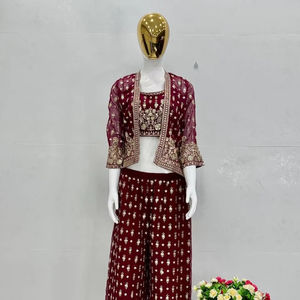 Nouveau Designer Collection Faux Georgette Séquence Broderie Koti Blouse Et Palazzo Prêt À Porter Costume Au Prix De Gros - Product Image 1