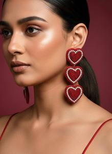 Pendientes de Corazón con Cuentas Rojas Hechos a Mano, Regalo Romántico para Ella en el Día de San Valentín, Joyería Brillante Artesanal para Momentos Especiales - Product Image 4