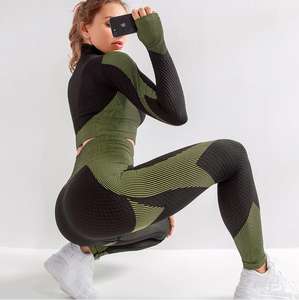 Ensemble de yoga pour femmes, devant uni, séchage rapide, respirant, sans couture, deux pièces, tenue de sport, vêtements de fitness, tenue confortable pour - Product Image 4