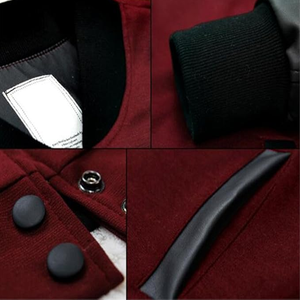 Blouson aviateur universitaire à la mode pour hommes avec col montant et manches en cuir Veste de baseball - Product Image 2