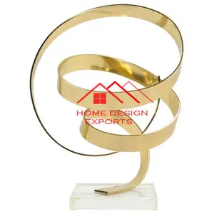 Gebogen Ontwerp Metalen Sculptuur In Gouden Afgewerkte Metalen Tafel Pronkstuk Voor Thuis Kantoor Tafelblad Gebruik Tegen Reasnoble Prijs