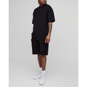 Nouvel été à la mode 2 pièces hommes chemise shorts ensembles en gros pas cher prix respirant OEM grande taille ensembles de motifs solides - Product Image 4