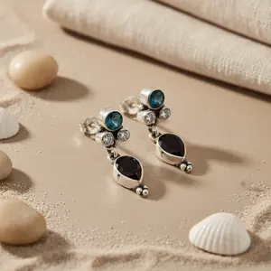 925 Sterling Silver <b>Dangle</b> Black Onyx Gemstone Pendant Stud Jewelry for Weddings Featuring Amethyst Emerald Pearl <b>Diamond</b> - Product Image 1