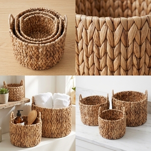 Ensemble de paniers de rangement en écorce de bananier naturelle, avec structure en fer, cylindriques tressés, à poignée arquée, pour plantes et décoration artistique de la maison - Product Image 3