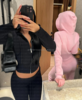 Kustom kualitas tinggi dua 2 potong kebugaran Gym latihan baju olahraga OEM kelas berat Zip up bodysuit untuk wanita