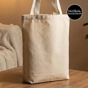 Sac fourre-tout en toile naturelle de 10 oz avec poignées tissées, couleur unie, taille 14 x 16 x 4 (35 x 40 x 10 cm) - Product Image 2