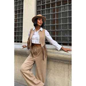 Conjunto de chaleco de gamuza para mujer con borlas 10273 - Product Image 2