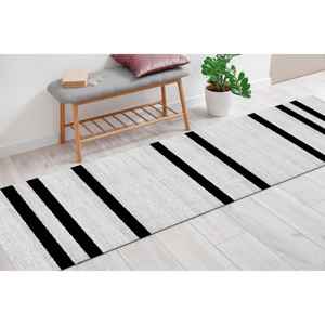 Black And White Striped Printed Runner Rug, Home Decor Carpet,Nonwoven Thin Rug - Product Image 2