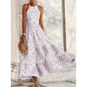 Vestido Maxi de Punto sin Mangas con Cuello Halter y Detalle de Hombro Descubierto para Mujer, Estilo Casual de Verano, Marca Jane's - Product Image 1