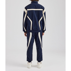 OEM personnalisé hommes rétro bleu marine 100% coton survêtement ensemble unisexe solide survêtements hiver coupe-vent veste pantalon - Product Image 6