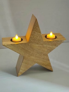 Bougeoir en bois de manguier fait à la main en forme d'étoile Photophore pour les fêtes de mariage de Noël Produits de décoration - Product Image 4