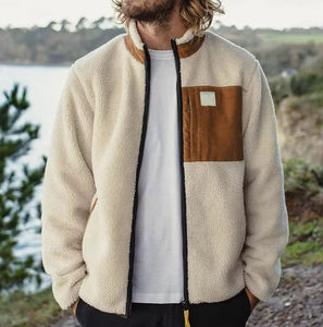 Wholesale Chest Pocket Classic Fit Zipped Hand Pockets Heavy-weight Zip-up Recycled Polyester <b>Sherpa</b> Fleece <b>Jacket</b> for <b>men</b> - Product Image 2