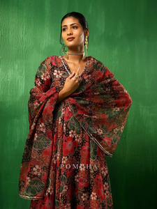 ADAA TROPICAL PRINT BLACK MUSLIN ANARKALI SET <b>Women</b> Floral Flared <b>Kurta</b> Set Cotton Floral Print Anarkali Suit Set - Product Image 6